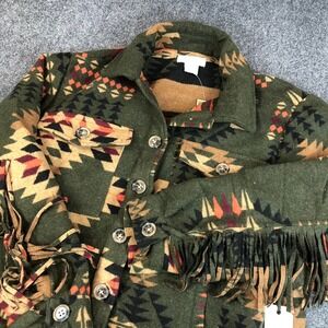 Western Fringe Heavy Fleece Aztec Southwestern Pattern Womens Medium